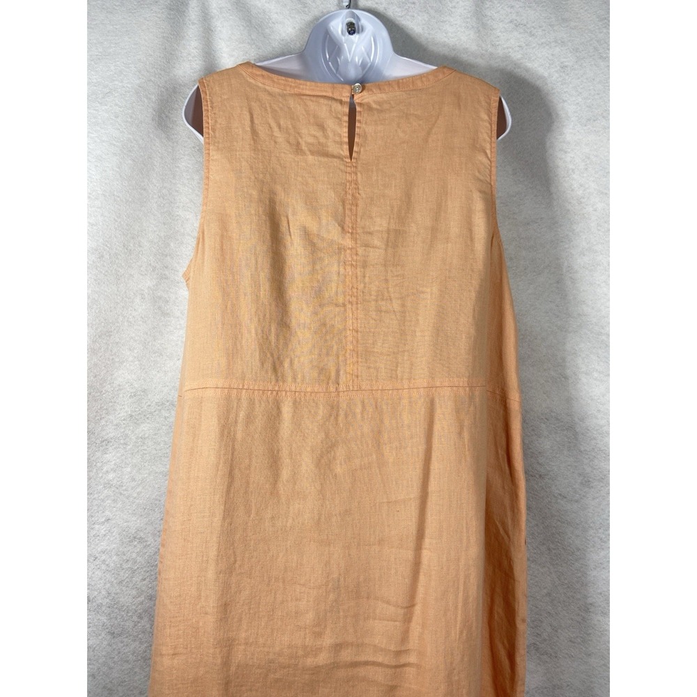 J Jill Dress Women's Large Orange Shift Sleeveless 100% Linen Pockets - Picture 5 of 12